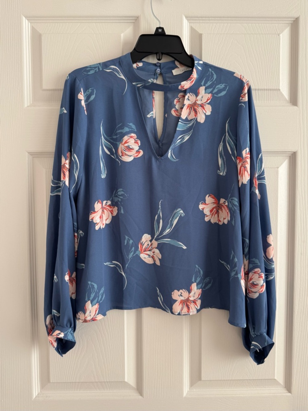 Lush Floral Blouse with Keyhole Neck